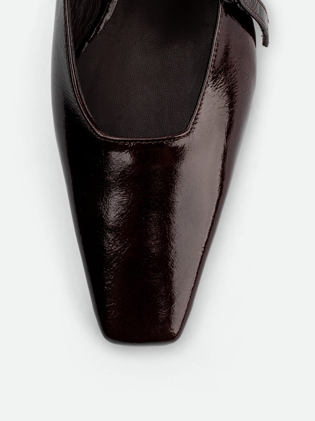 Harper Brown Patent Leather Heel Slingbacks - Toe Close-up View - POEVE Collection