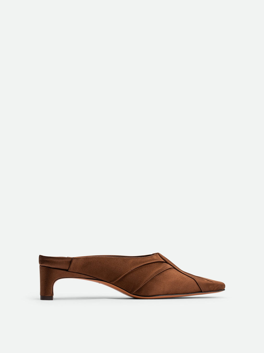 Marina Brown Satin Mules - Side View - POEVE Collection