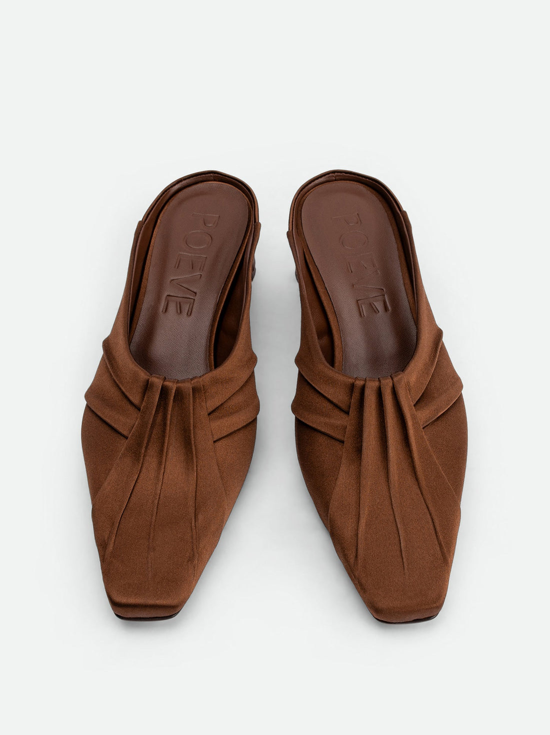 Marina Brown Satin Mules - Top View - POEVE Collection