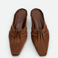 Marina Brown Satin Mules - Top View - POEVE Collection
