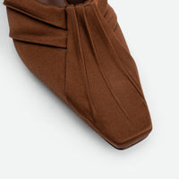 Marina Brown Satin Mules - Toe Close-up View - POEVE Collection