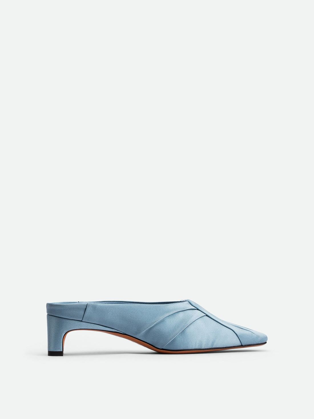 Marina Azure Satin Mules - Side View - POEVE Collection