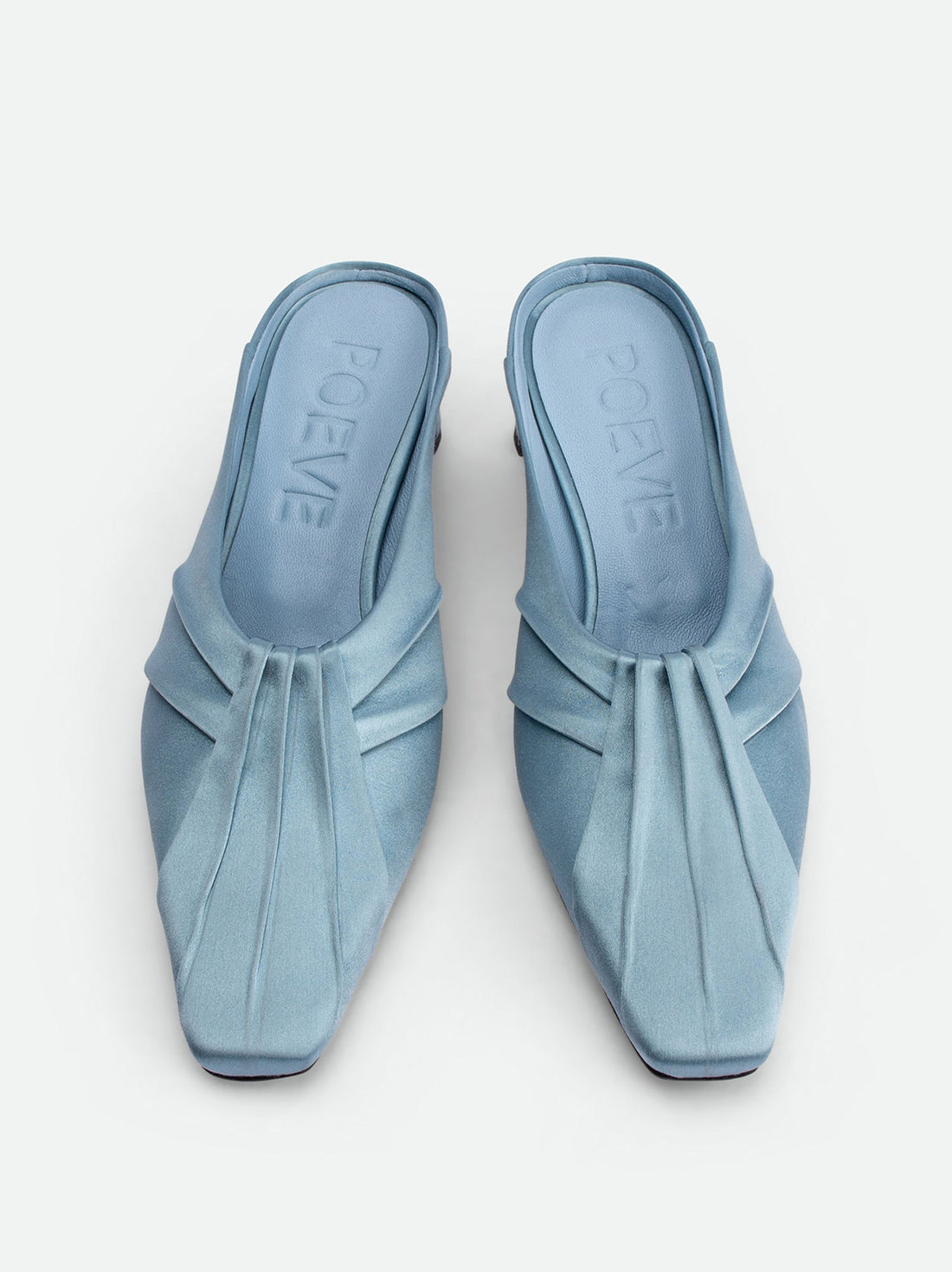 Marina Azure Satin Mules - Top View - POEVE Collection