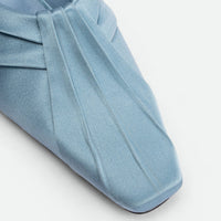 Marina Azure Satin Mules - Toe Close-up View - POEVE Collection