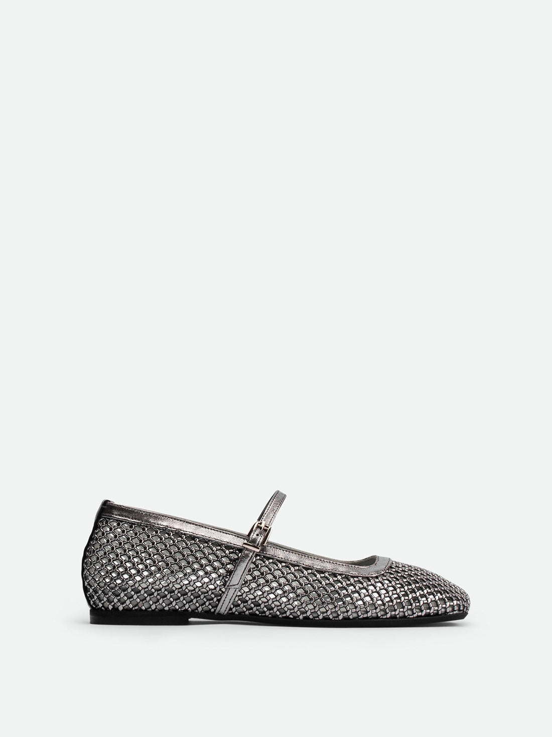 Amelia Perforated Silver Laminated Leather Ballerinas - Side View - POEVE Collection