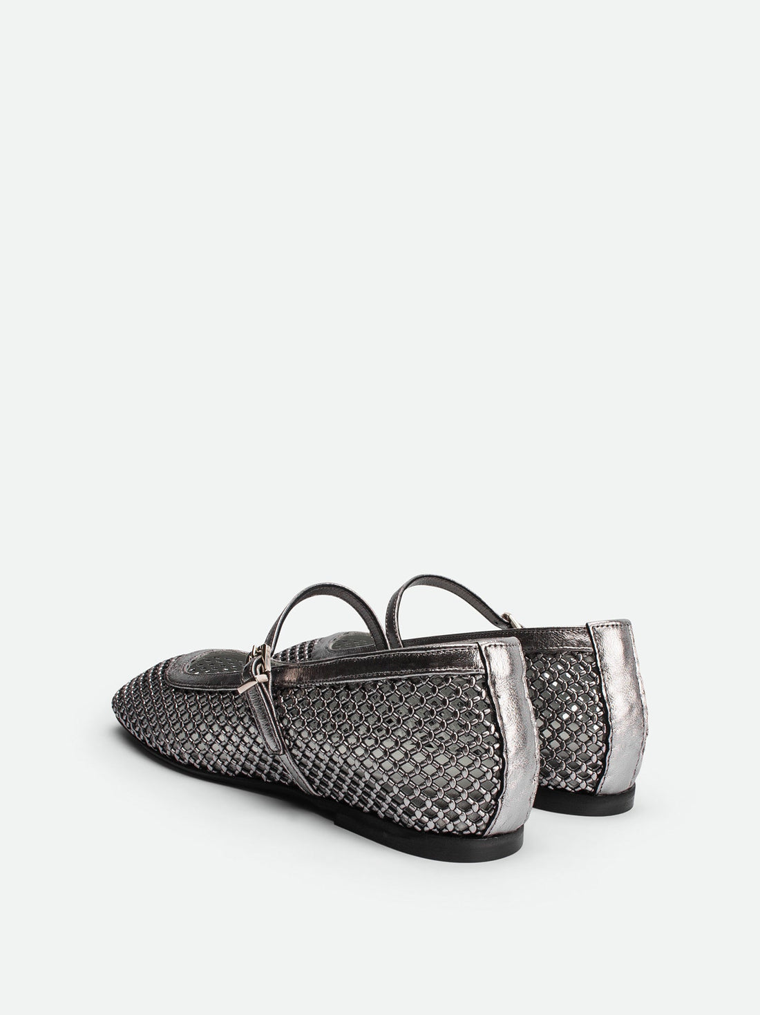 Amelia Perforated Silver Laminated Leather Ballerinas - Back View - POEVE Collection