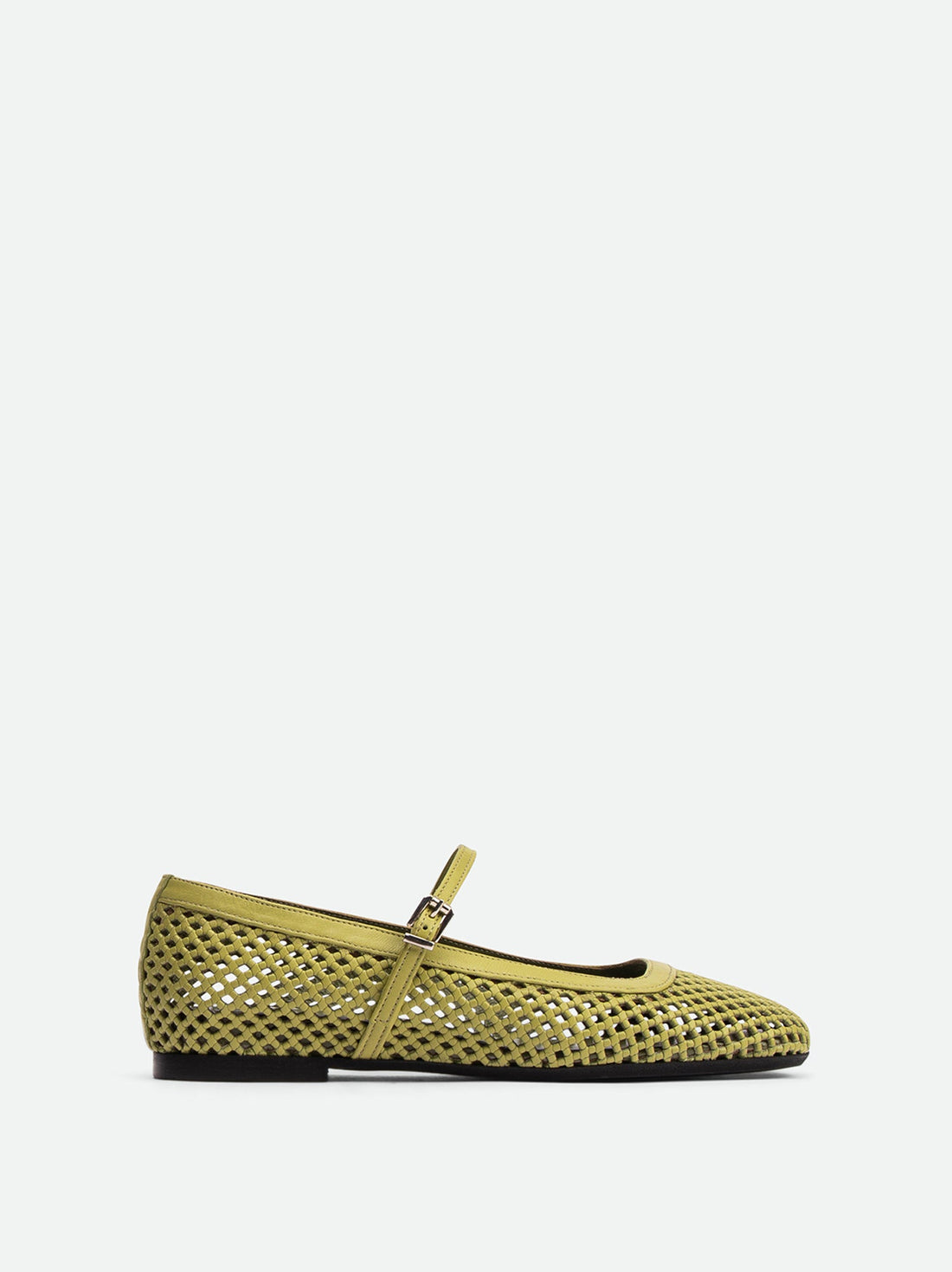 Amelia Perforated Green Leather Ballerinas - Side View - POEVE Collection