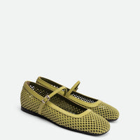 Amelia Perforated Green Leather Ballerinas - Angled Side View - POEVE Collection