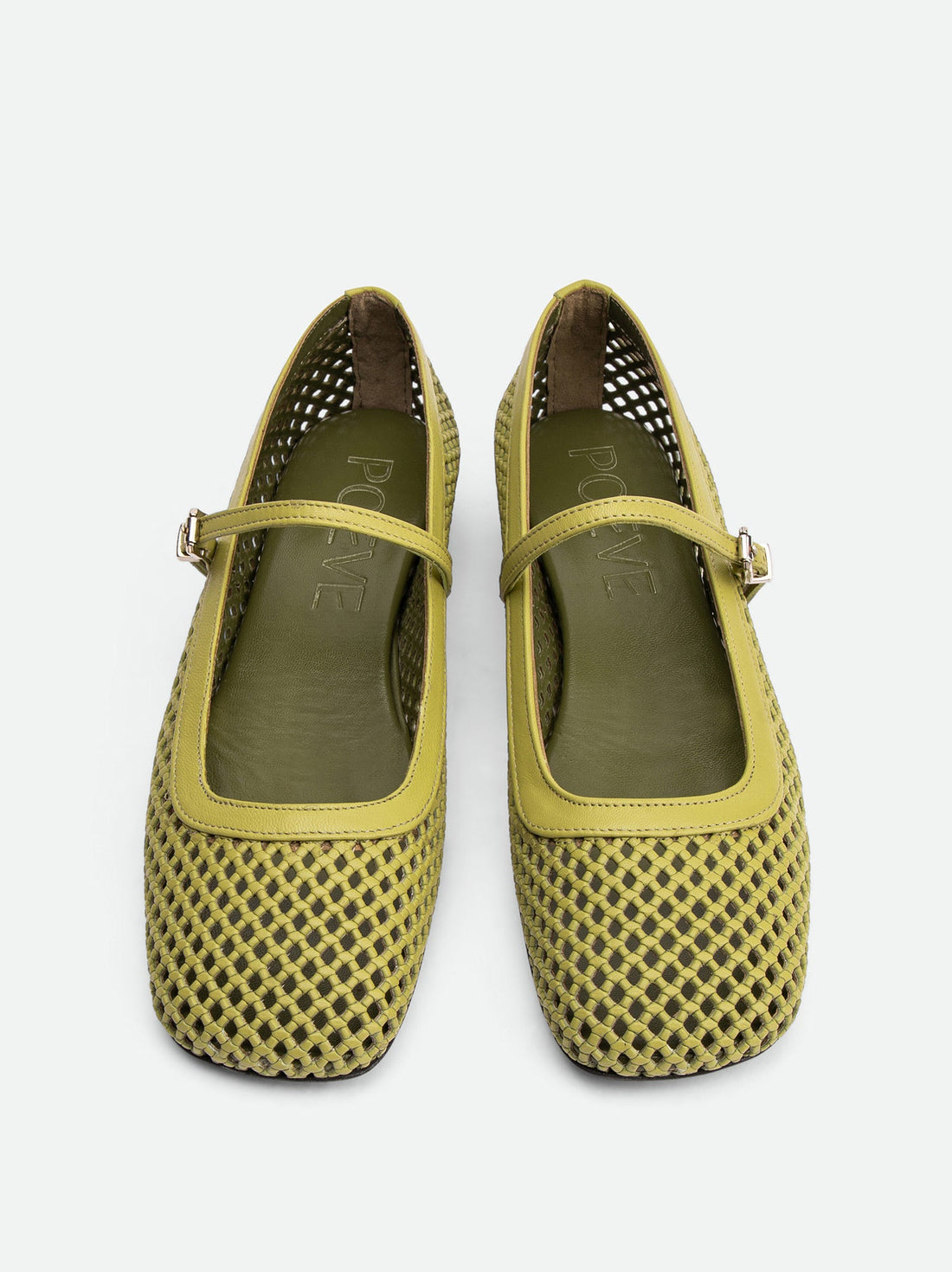 Amelia Perforated Green Leather Ballerinas - Top View - POEVE Collection
