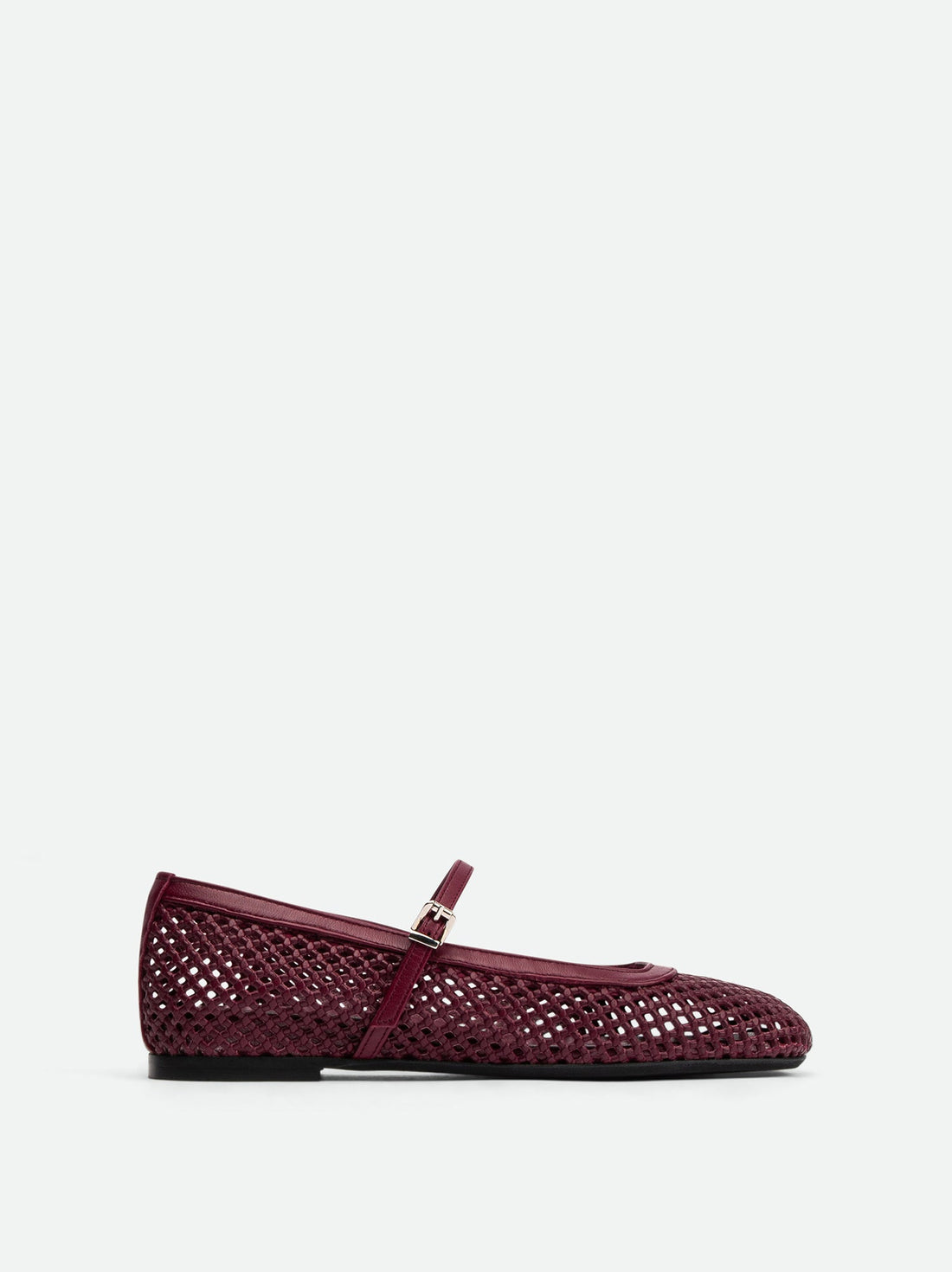 Amelia Perforated Bordeaux Leather Ballerinas - Side View - POEVE Collection