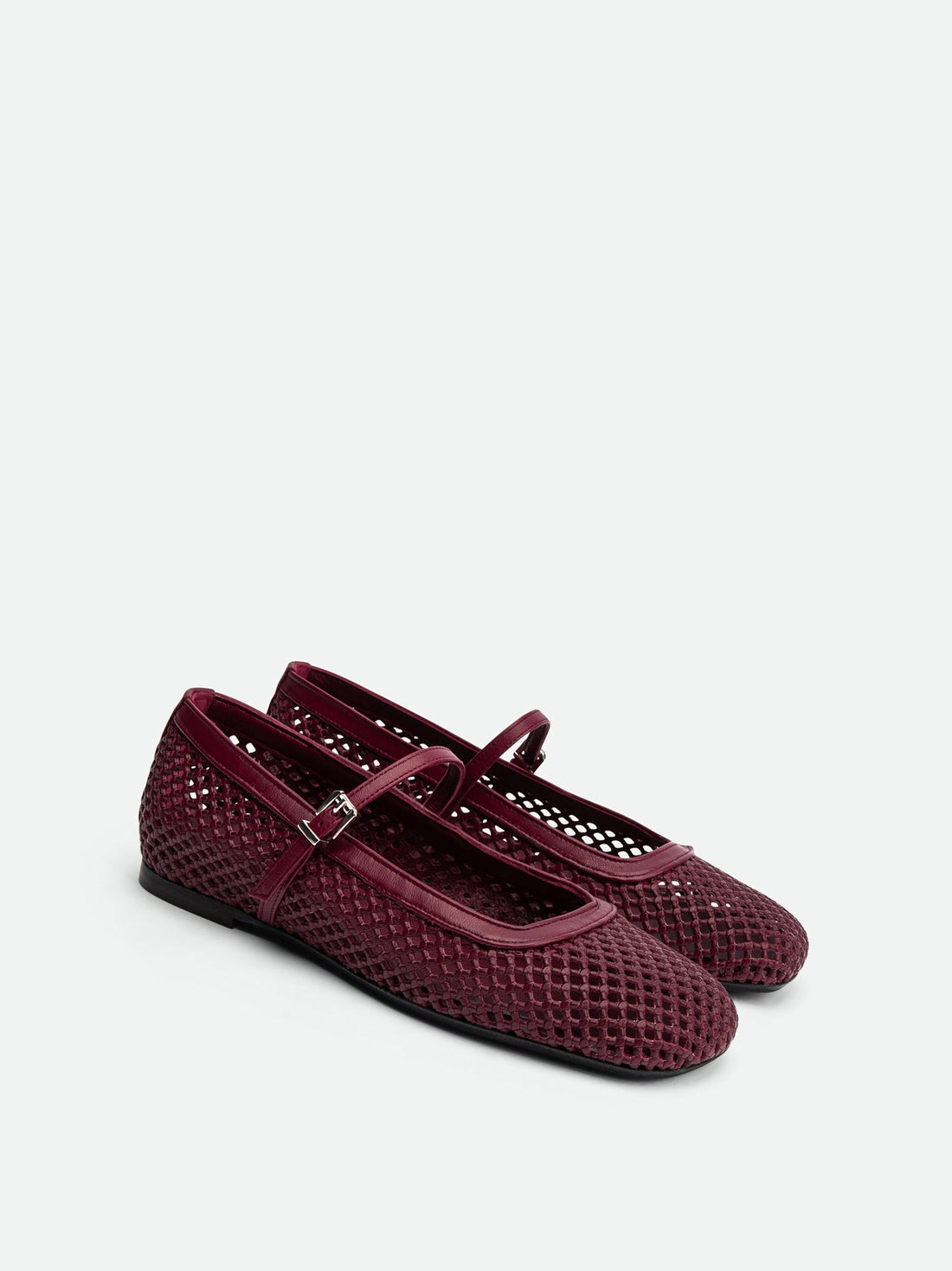 Amelia Perforated Bordeaux Leather Ballerinas - Angled Side View - POEVE Collection