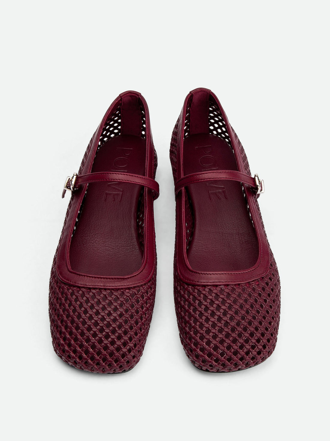 Amelia Perforated Bordeaux Leather Ballerinas - Top View - POEVE Collection