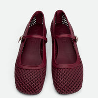 Amelia Perforated Bordeaux Leather Ballerinas - Top View - POEVE Collection