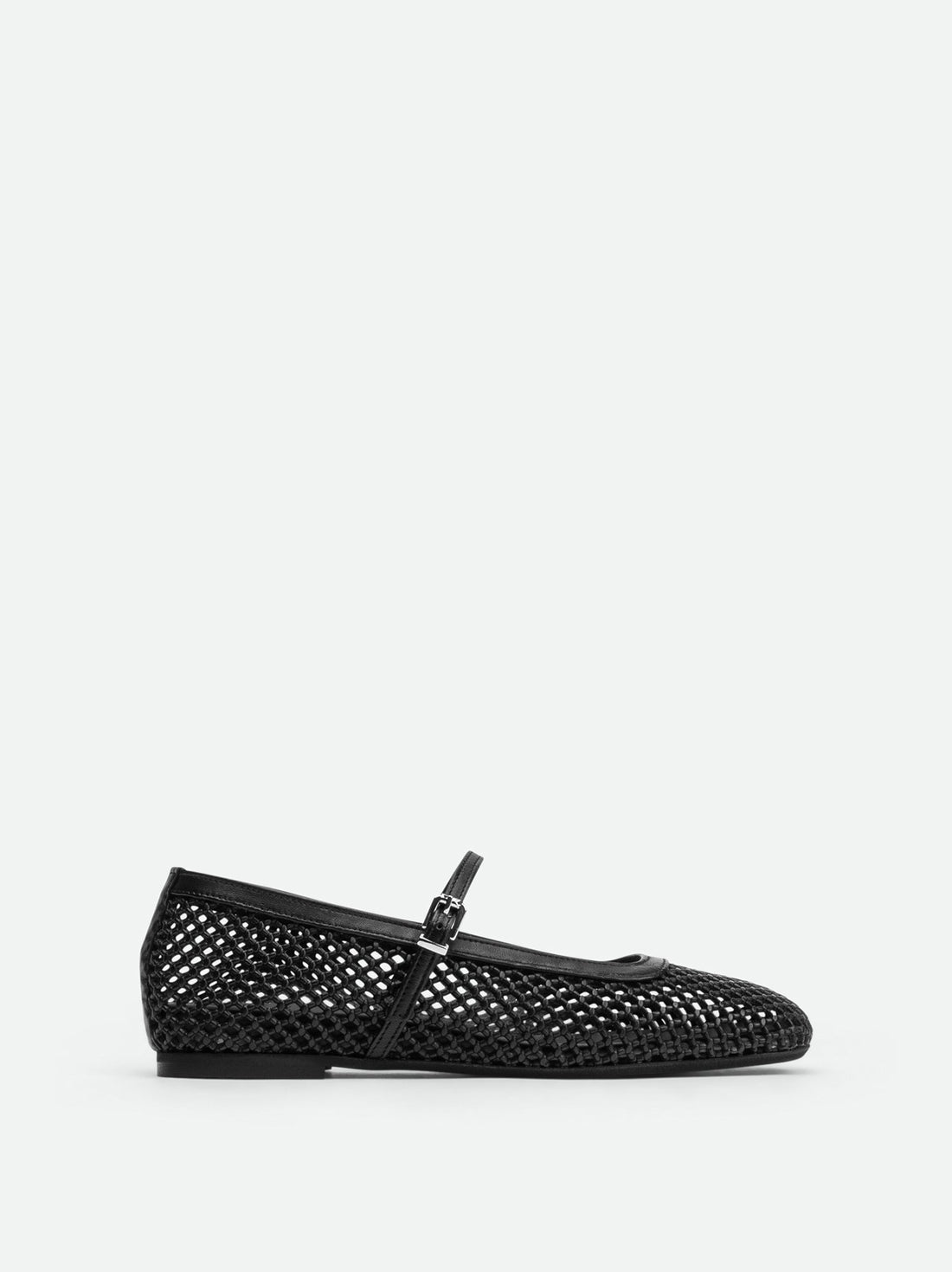 Amelia Perforated Black Leather Ballerinas - Side View - POEVE Collection