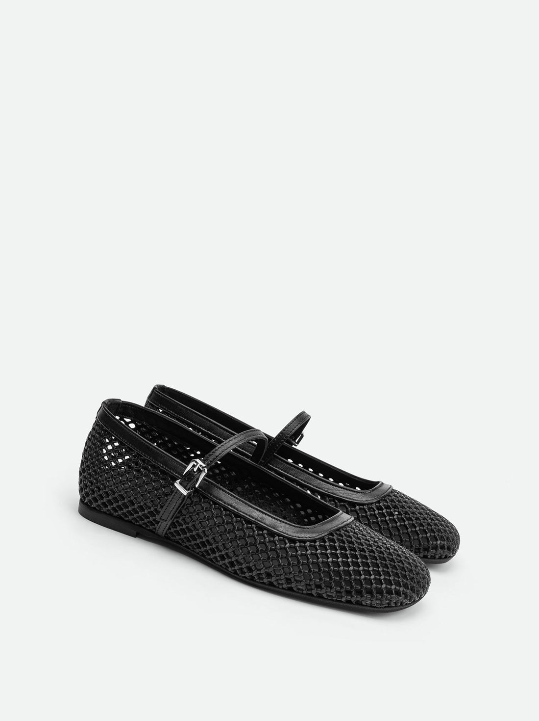 Amelia Perforated Black Leather Ballerinas - Angled Side View - POEVE Collection