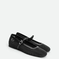 Amelia Perforated Black Leather Ballerinas - Angled Side View - POEVE Collection