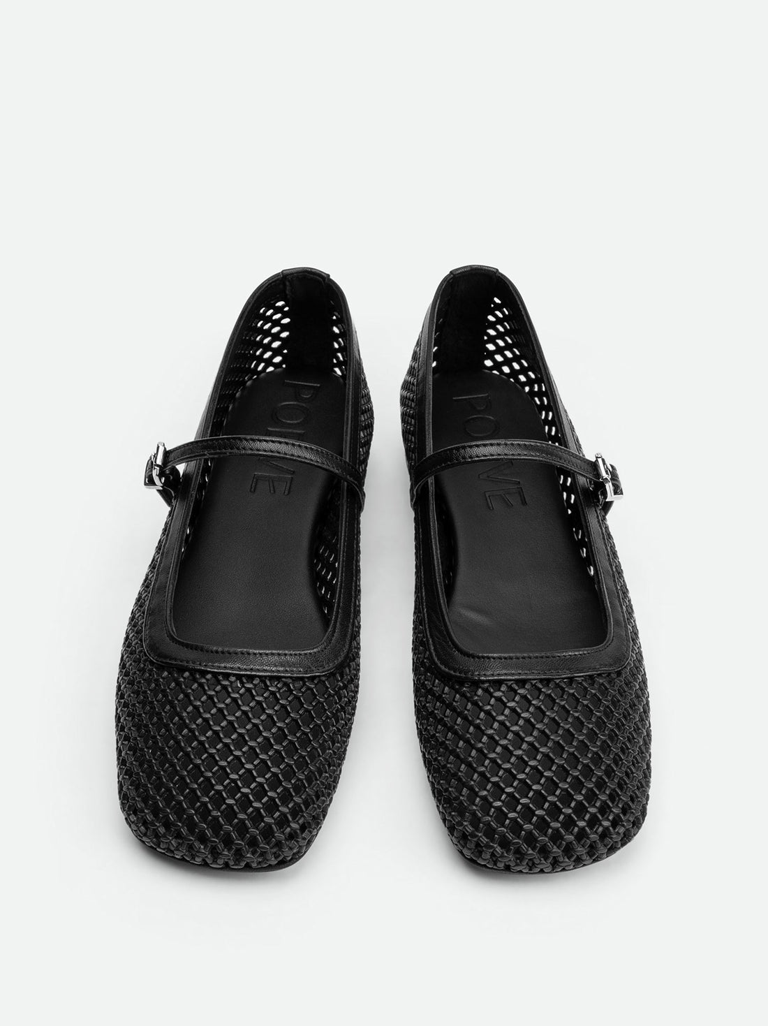 Amelia Perforated Black Leather Ballerinas - Top View - POEVE Collection