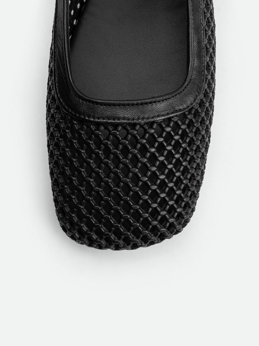 Amelia Perforated Black Leather Ballerinas - Toe Close-up View - POEVE Collection
