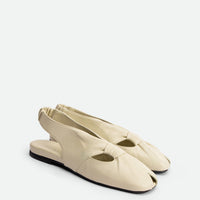 Janelle Beige Leather Slingbacks Sandals - Angled Side View - POEVE Collection