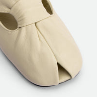 Janelle Beige Leather Slingbacks Sandals - Toe Close-up View - POEVE Collection