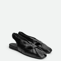 Janelle Black Leather Slingbacks Sandals - Angled Side View - POEVE Collection