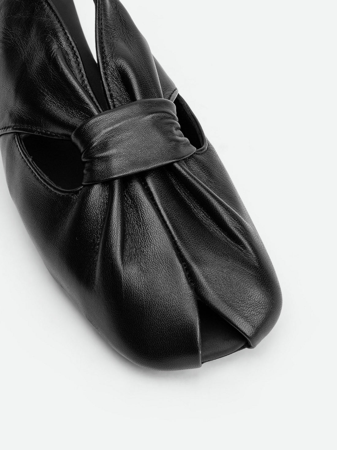 Janelle Black Leather Slingbacks Sandals - Toe Close-up View - POEVE Collection