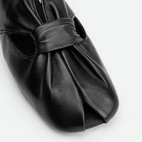 Janelle Black Leather Slingbacks Sandals - Toe Close-up View - POEVE Collection