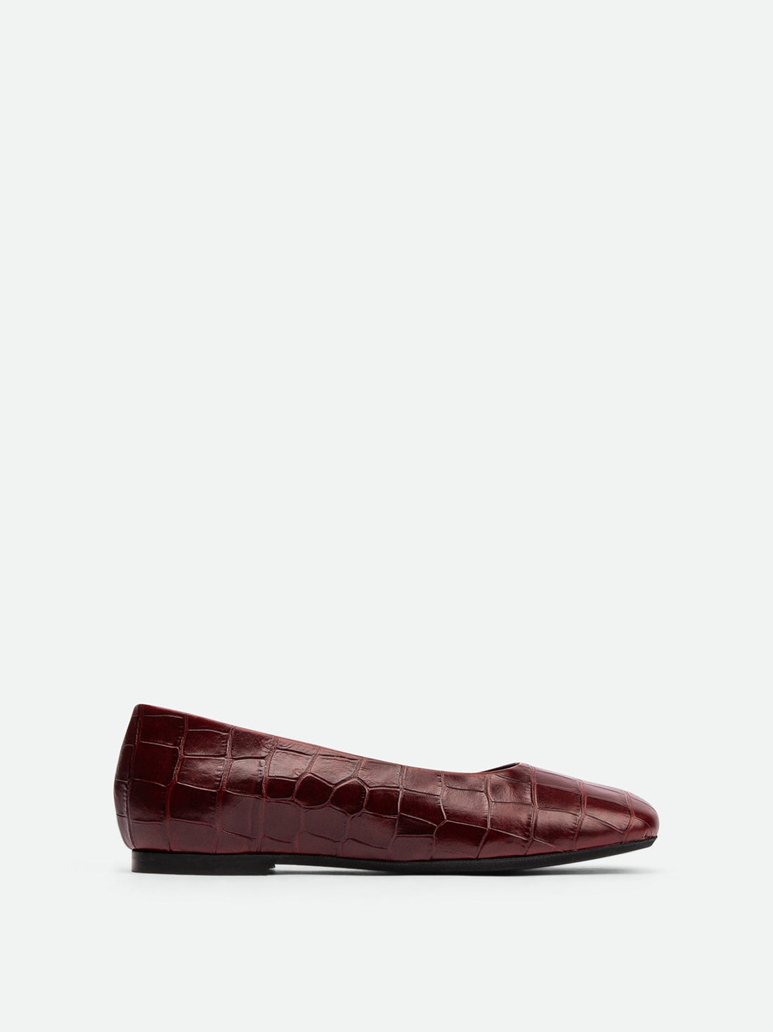 Emery Brick Red Crocodile-Print Leather Ballerinas – Side View – POEVE Collection