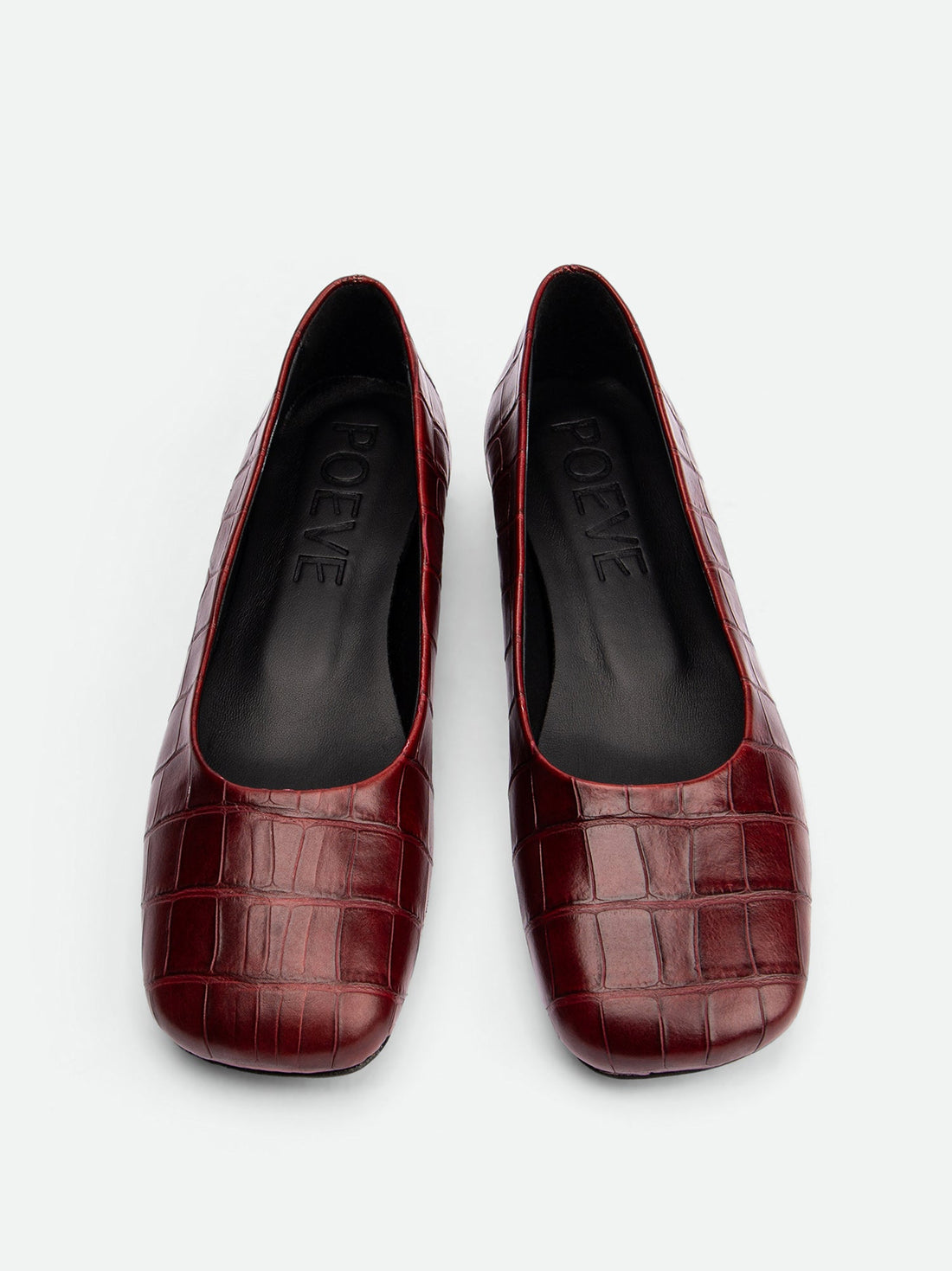 Emery Brick Red Crocodile-Print Leather Ballerinas – Top View – POEVE Collection