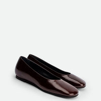 Emery Brown Crinkled Patent Leather Ballerinas – Angled Side View – POEVE Collection