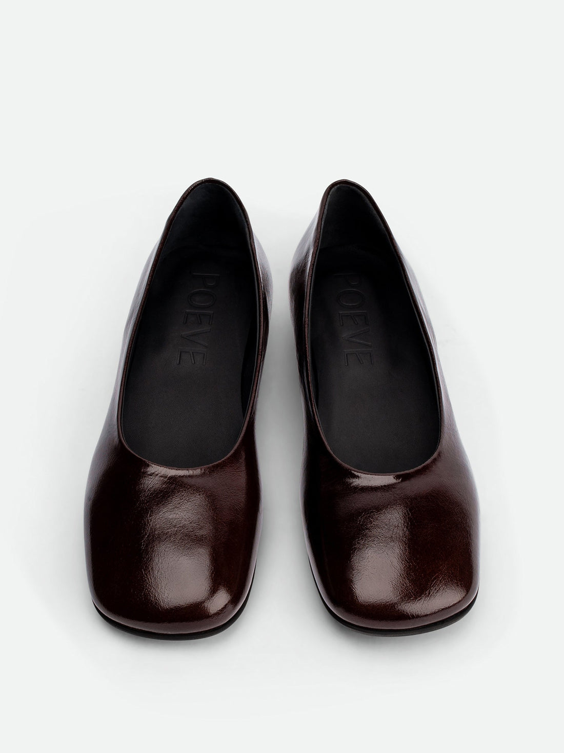 Emery Brown Crinkled Patent Leather Ballerinas – Top View – POEVE Collection