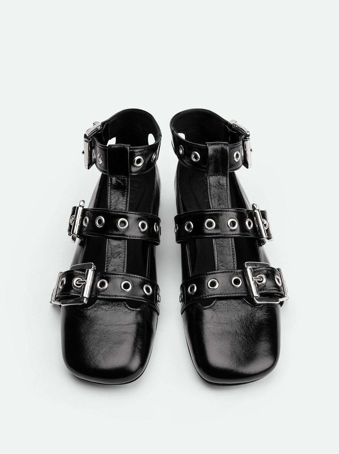 Sall Black Leather Ballerinas - Top View - POEVE Collection