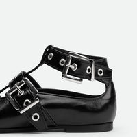 Sall Black Leather Ballerinas - Back View - POEVE Collection