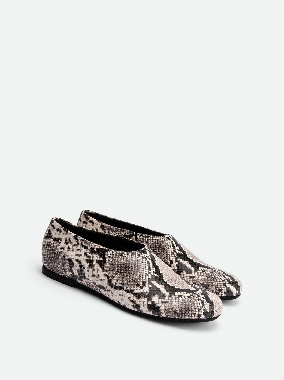 Talia Snake-Embossed Leather Flats – Angled View – POEVE Collection