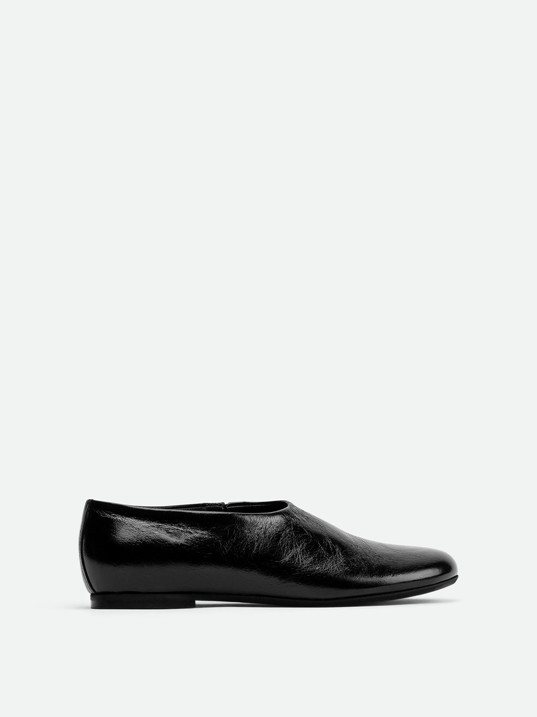 Talia Black Crinkled Leather Flats – Side View – POEVE Collection