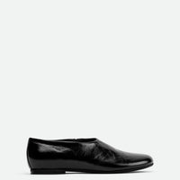 Talia Black Crinkled Leather Flats – Side View – POEVE Collection