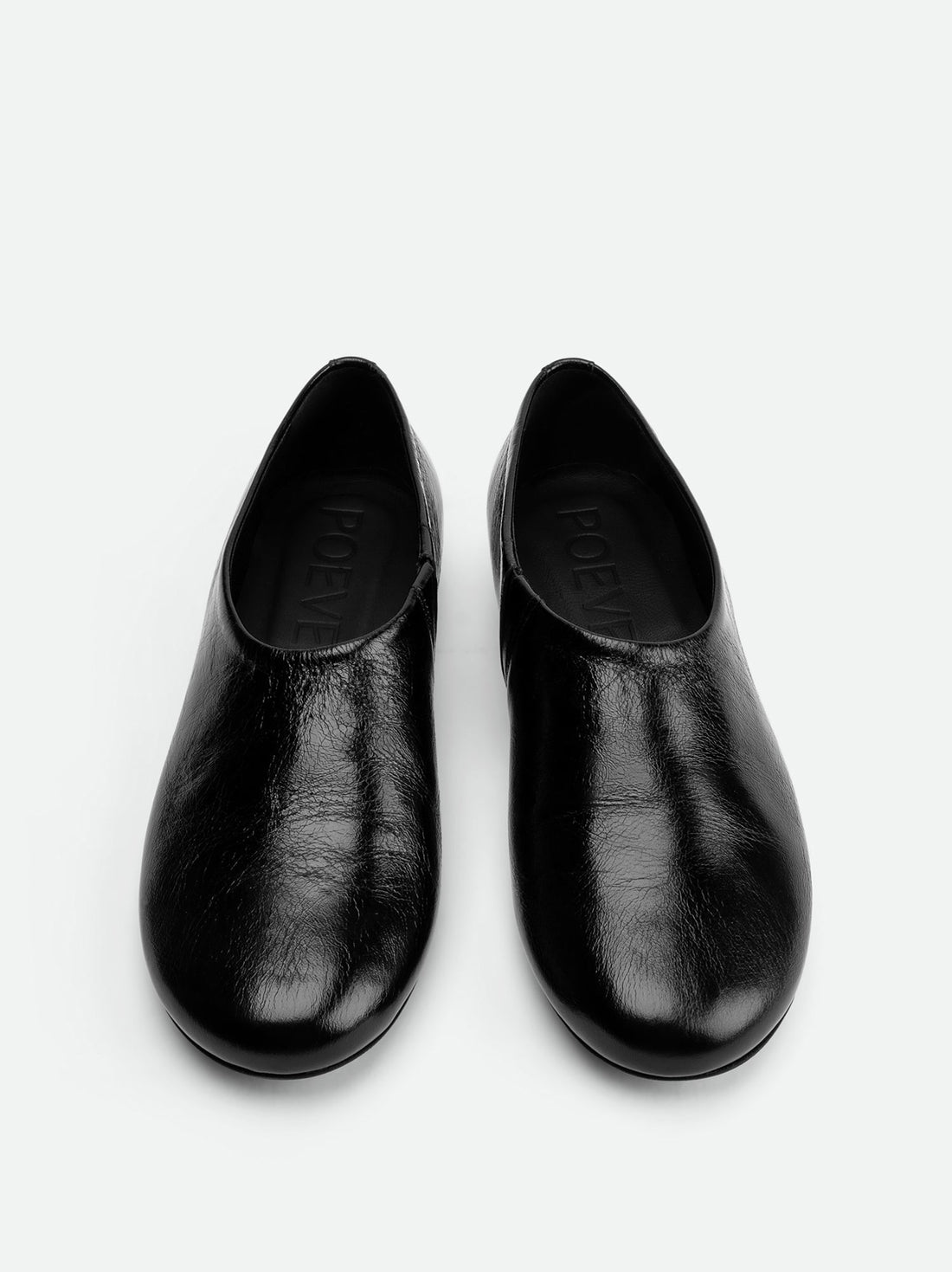 Talia Black Crinkled Leather Flats – Top View – POEVE Collection