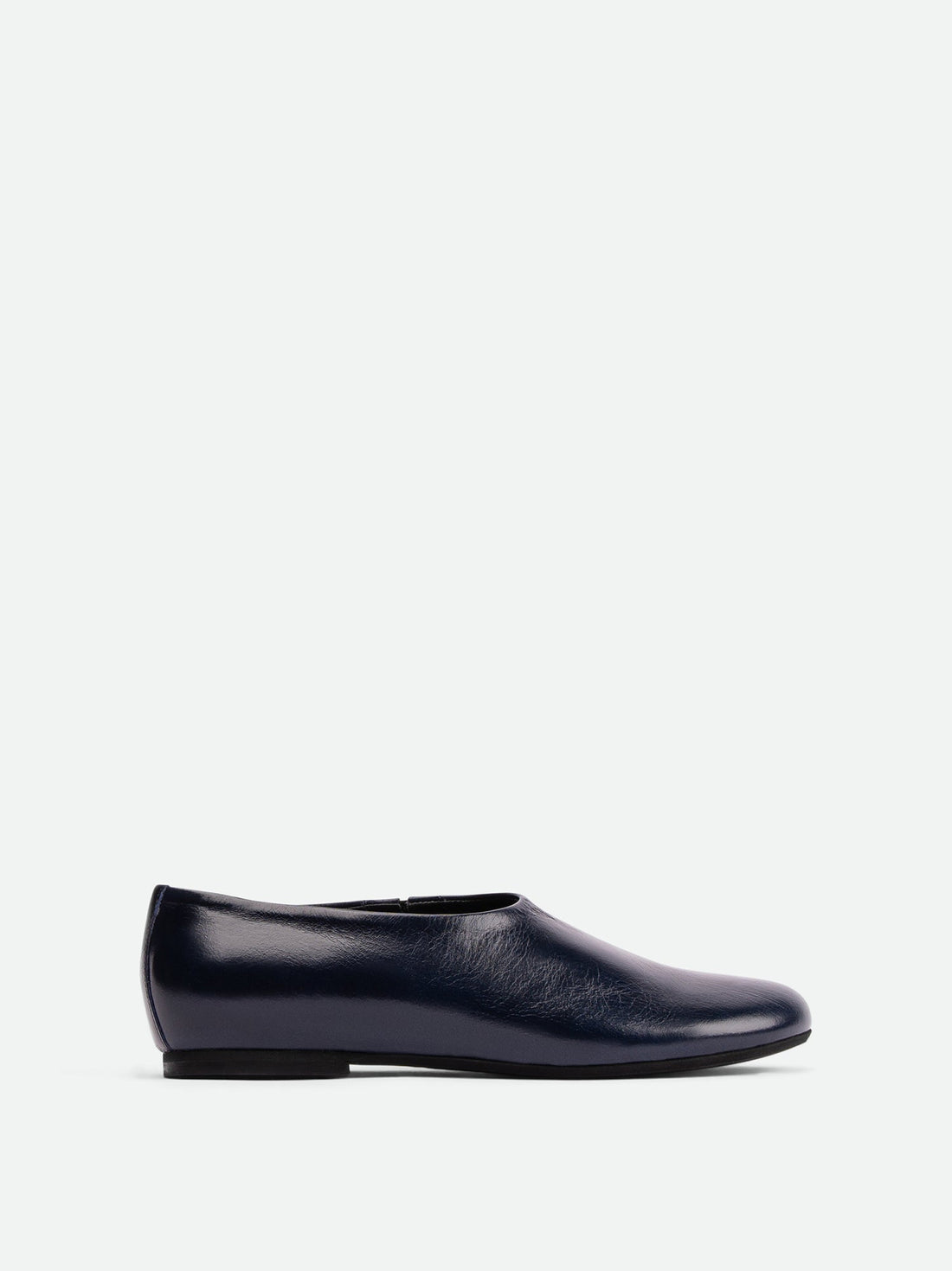Talia Deep Blue Crinkled Leather Flats – Side View – POEVE Collection