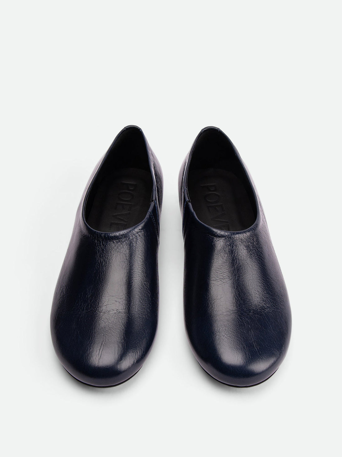 Talia Deep Blue Crinkled Leather Flats – Top View – POEVE Collection