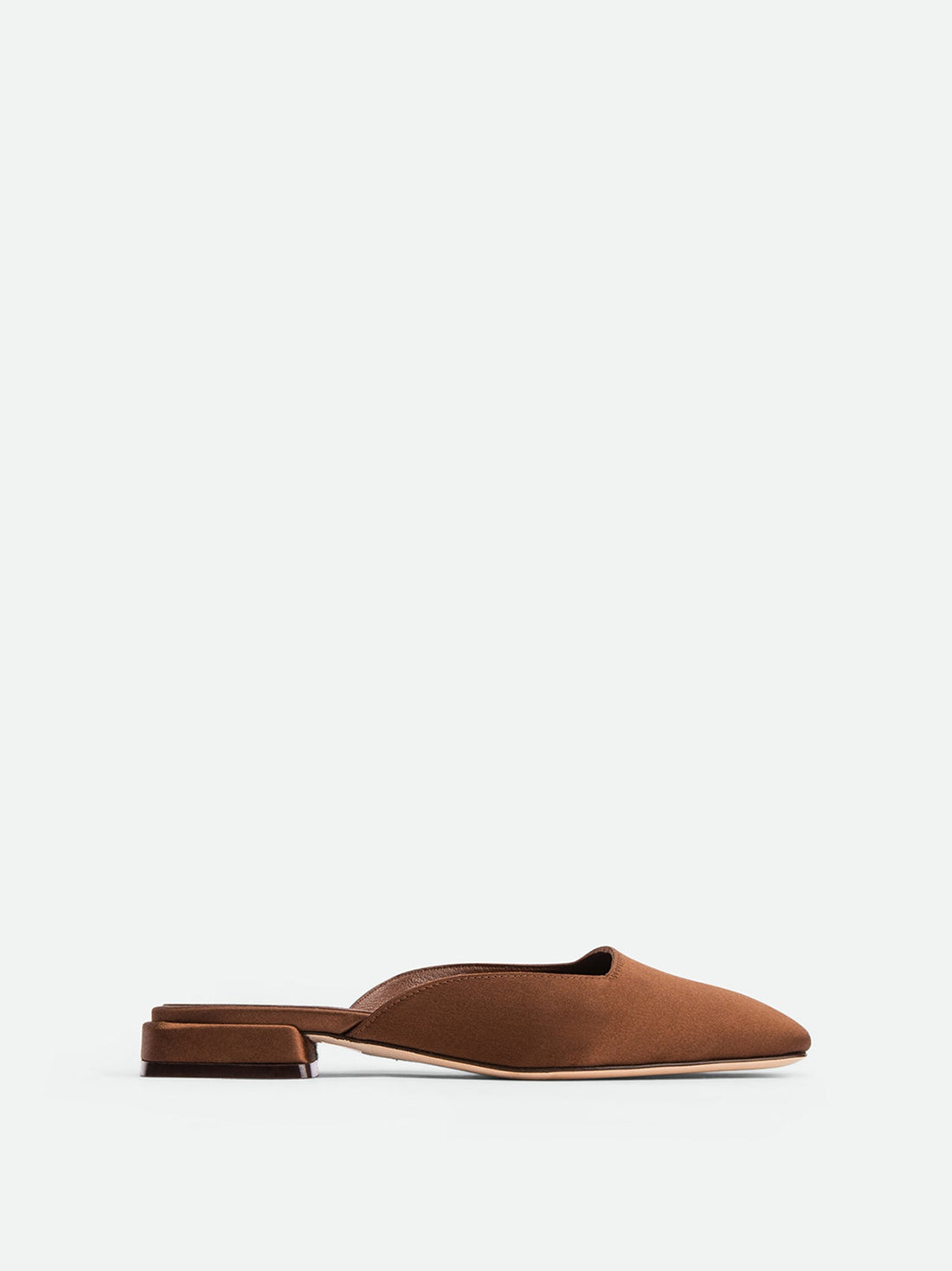Bonnie Brown Satin Mules - Side View - POEVE Collection