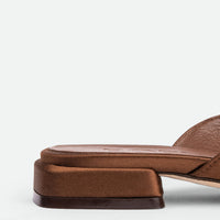 Bonnie Brown Satin Mules - Heel Close-up View - POEVE Collection
