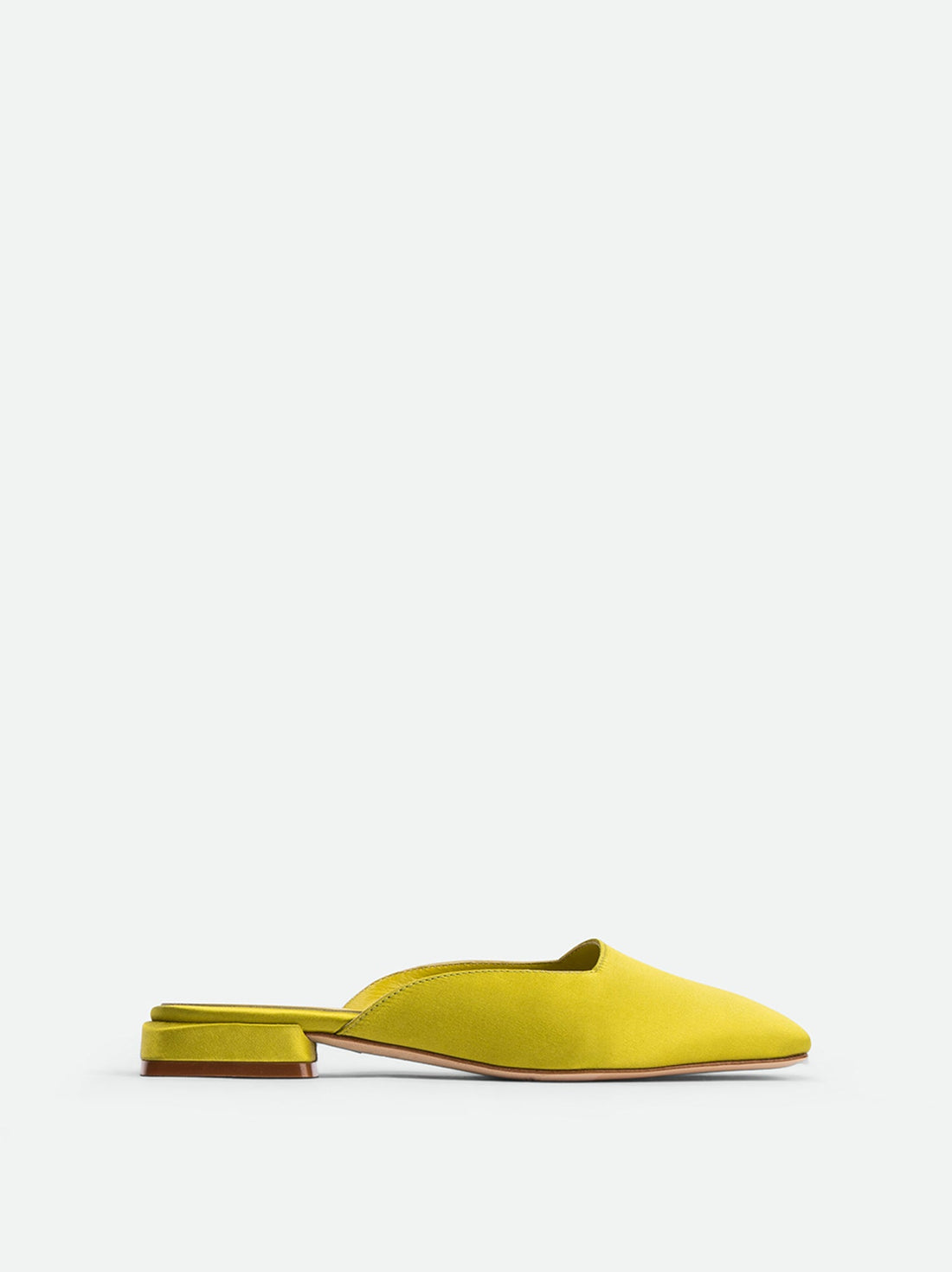 Bonnie Lime Satin Mules - Side View - POEVE Collection
