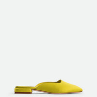 Bonnie Lime Satin Mules - Side View - POEVE Collection
