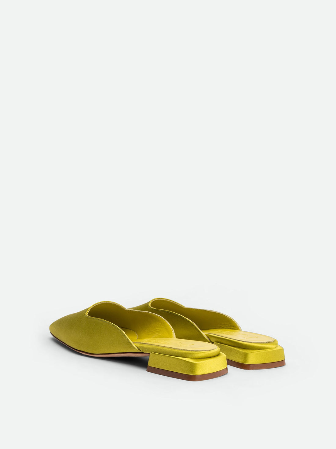 Bonnie Lime Satin Mules - Back View - POEVE Collection