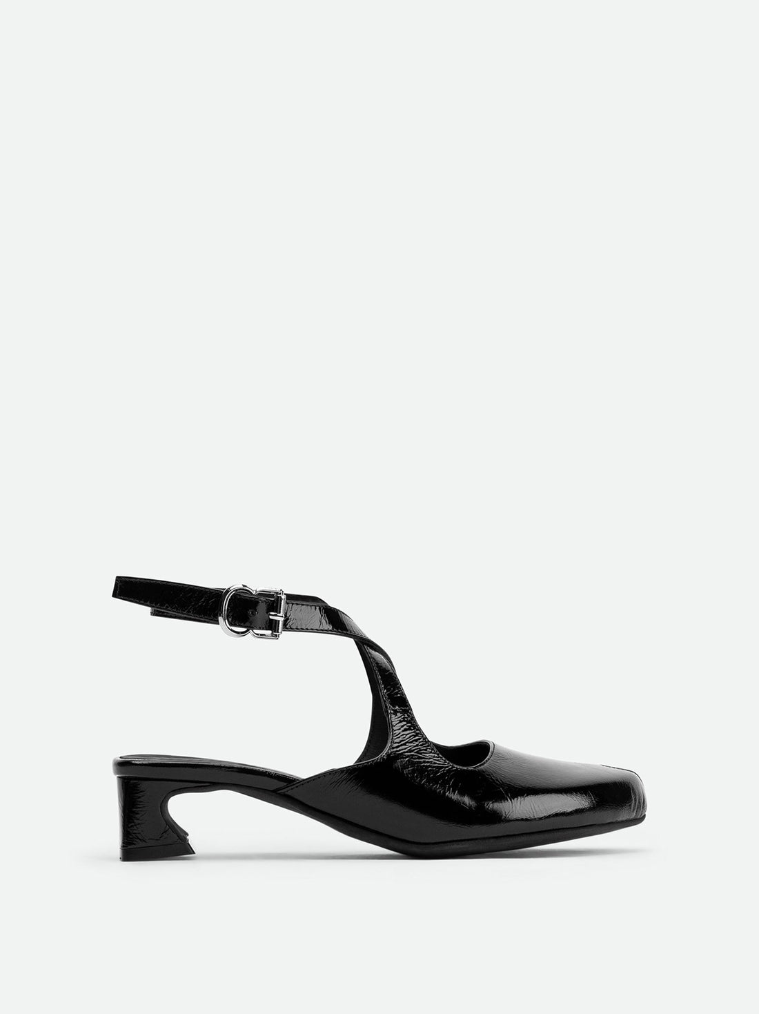 Nebula Black Crinkled Leather Heel Sandals - Side View - POEVE Collection