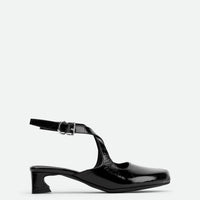Nebula Black Crinkled Leather Heel Sandals - Side View - POEVE Collection
