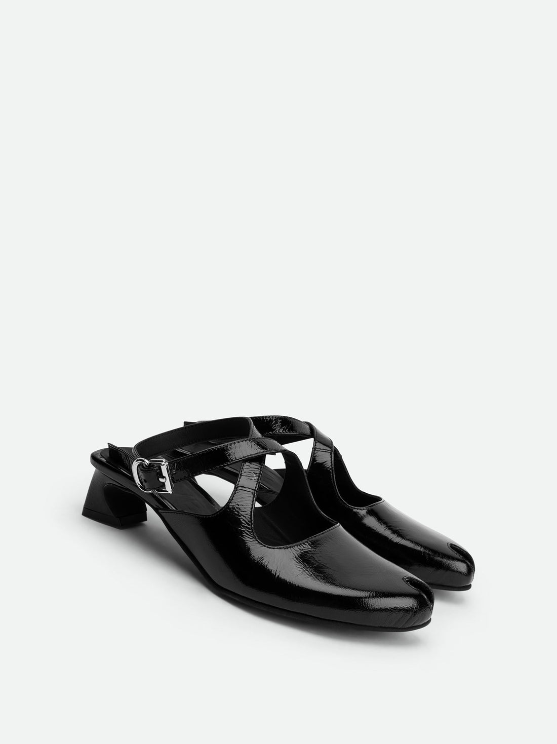 Nebula Black Crinkled Leather Heel Sandals - Angled Side View - POEVE Collection