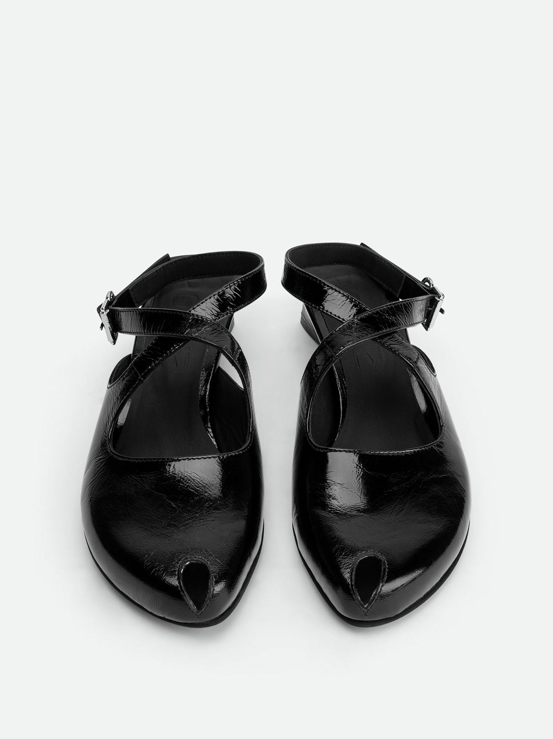 Nebula Black Crinkled Leather Heel Sandals - Top View - POEVE Collection