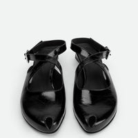 Nebula Black Crinkled Leather Heel Sandals - Top View - POEVE Collection