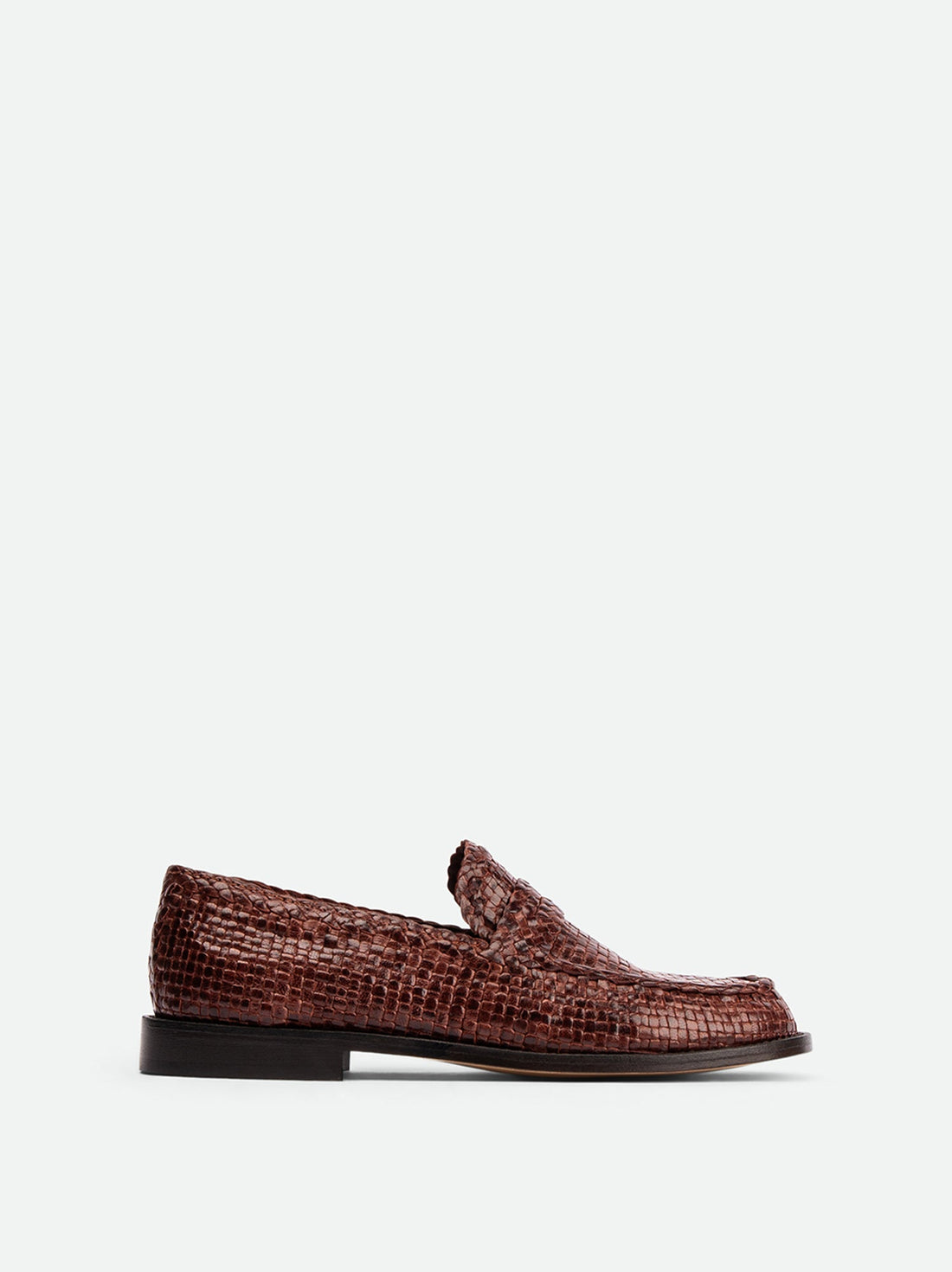 Maverick Brown Hand-Woven Leather Loafers - Side View - POEVE Collection